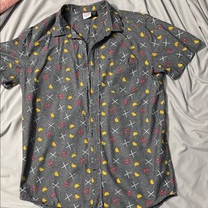 Deadpool Marvel Gray Shirt with Red and Yellow Accents. Front pocket.